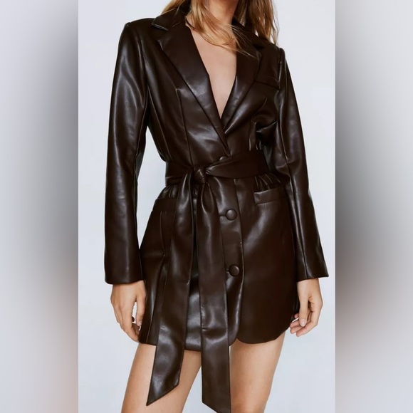 Nasty Gal Faux Leather Wrap Belt Blazer Dress. NWT